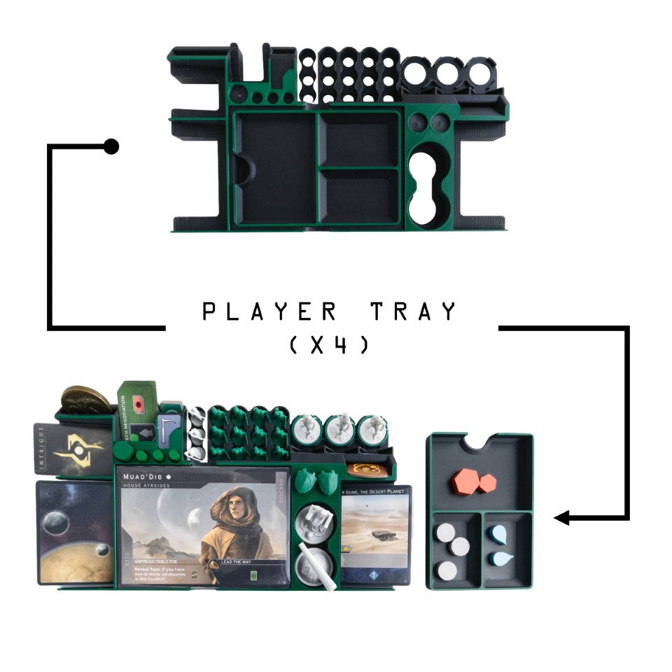Dune: Imperium Deluxe green player tray loaded and unloaded